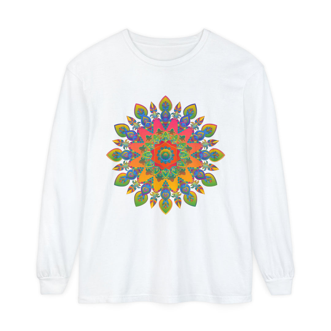 Colorful and intricate mandala design on a comfortable unisex long sleeve t-shirt