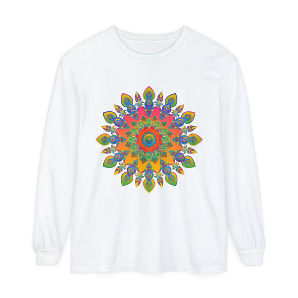 Colorful and intricate mandala design on a comfortable unisex long sleeve t-shirt