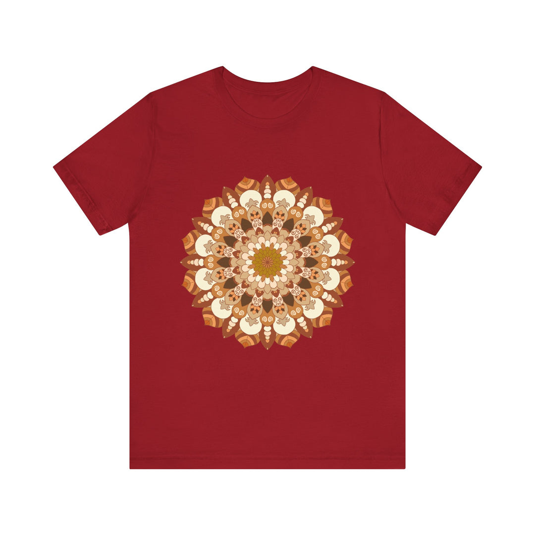 Intricate Mandala Tee in Brown and Orange with Detailed Geometric Design and Floral Patterns, Perfect for Boho-Chic Fashion