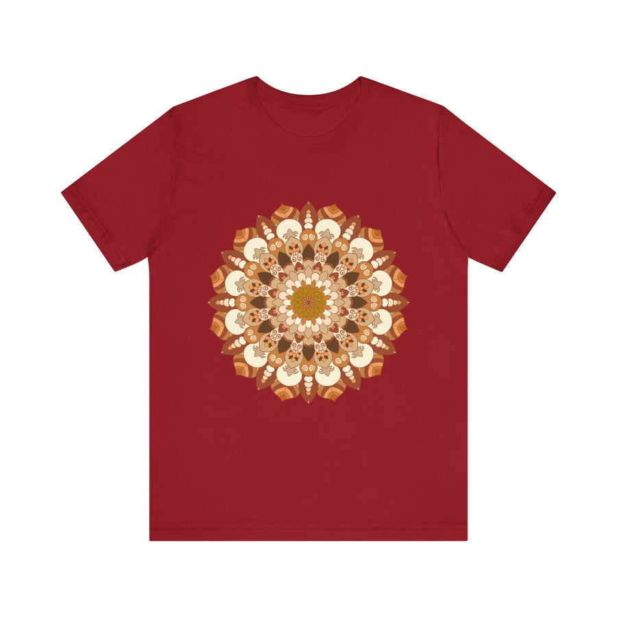 Intricate Mandala Tee in Brown and Orange with Detailed Geometric Design and Floral Patterns, Perfect for Boho-Chic Fashion