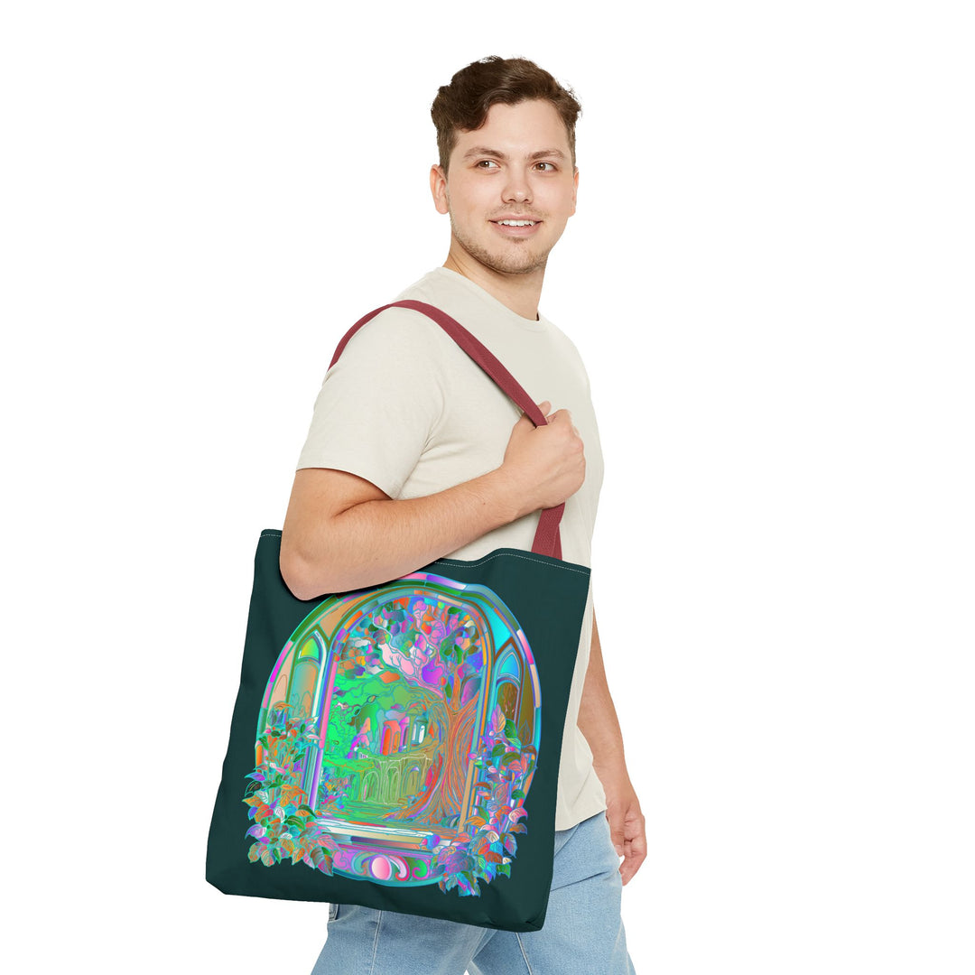 Vibrant and intricate Mystical Nature Mandala Tote Bag with colorful design