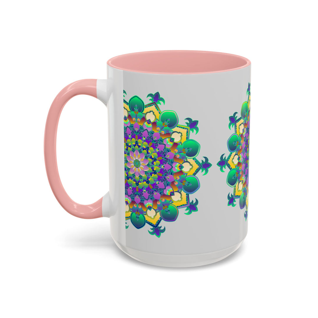 Stylish light grey mug with a vibrant and detailed mandala design