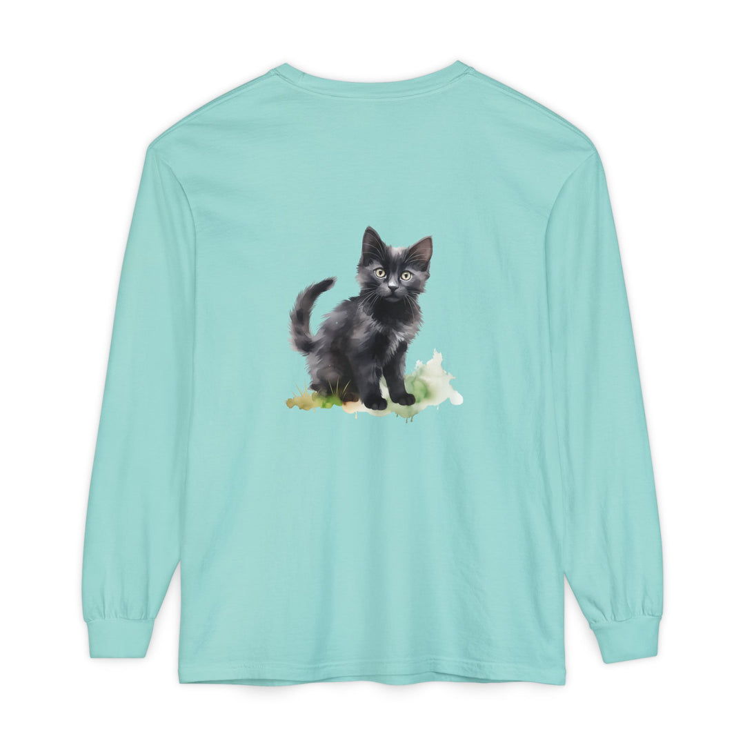 Schwarze Katze Aquarell Langarmshirt