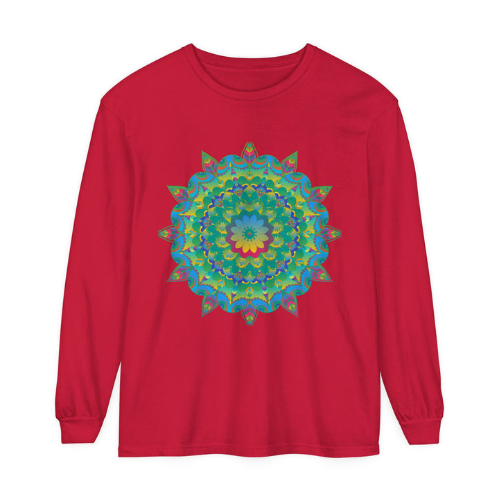 Colorful mandala design long sleeve t-shirt with psychedelic patterns and vibrant hues