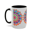 Circular mandala design mug with vibrant and bold colors