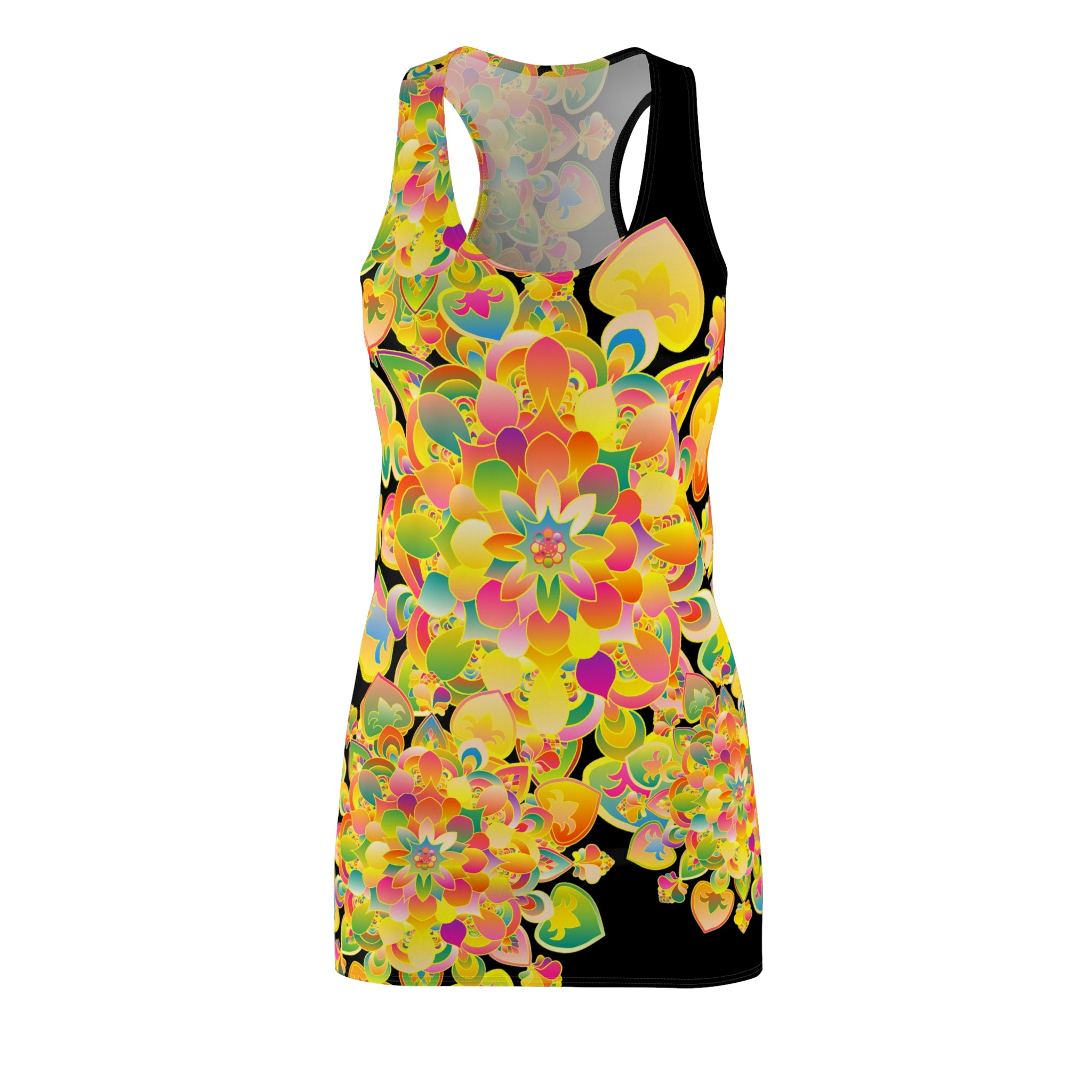Floral Radiance Racerback Dress — Vibrant Yellow Mandala All-Over Print