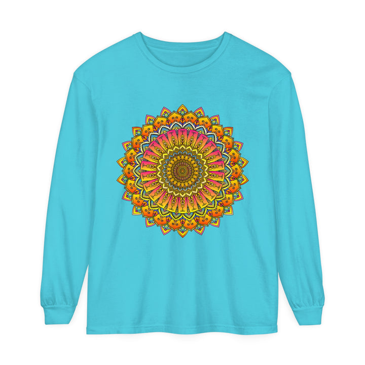 Abstract mandala design on long sleeve unisex t-shirt in vibrant colors