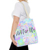 Colorful mandala tote bag with 'Art for Life' quote, perfect for carrying your essentials in style and making a statement with your fashion choices