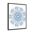 Beautiful steel blue mandala design wall art on gallery canvas wraps in a vertical frame, handmade and intricate