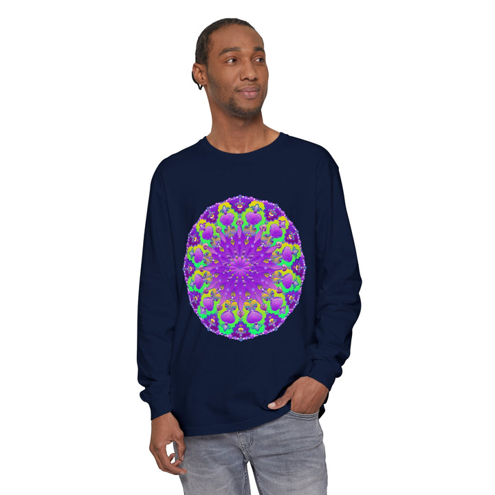 Beautifully designed purple and green mandala long sleeve t-shirt for women