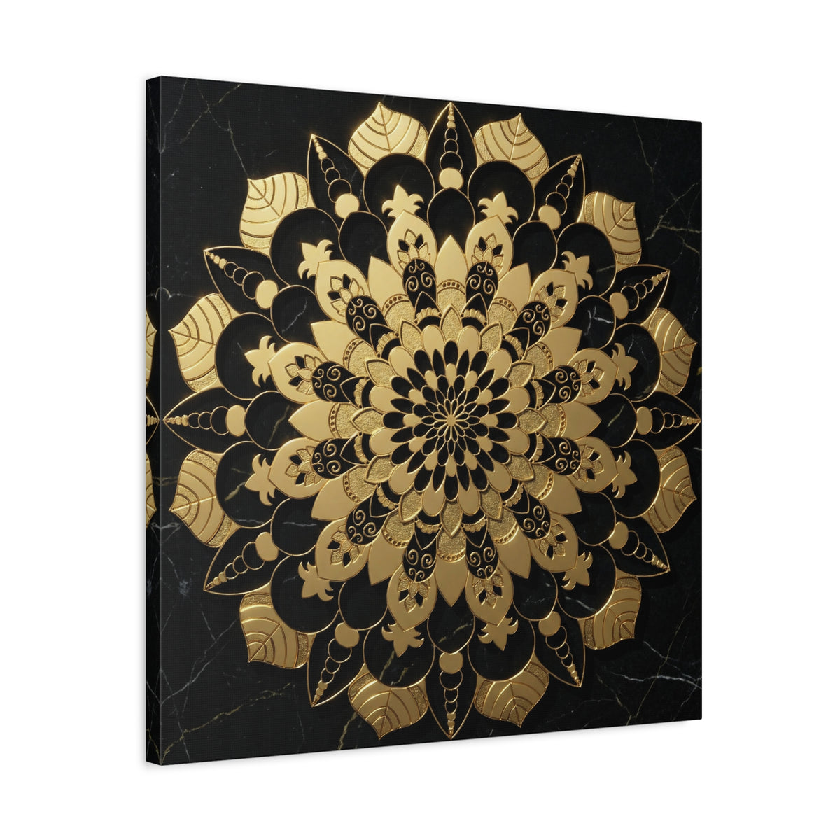 Infinite Bloom – Verziertes goldenes Mandala auf Leinwand