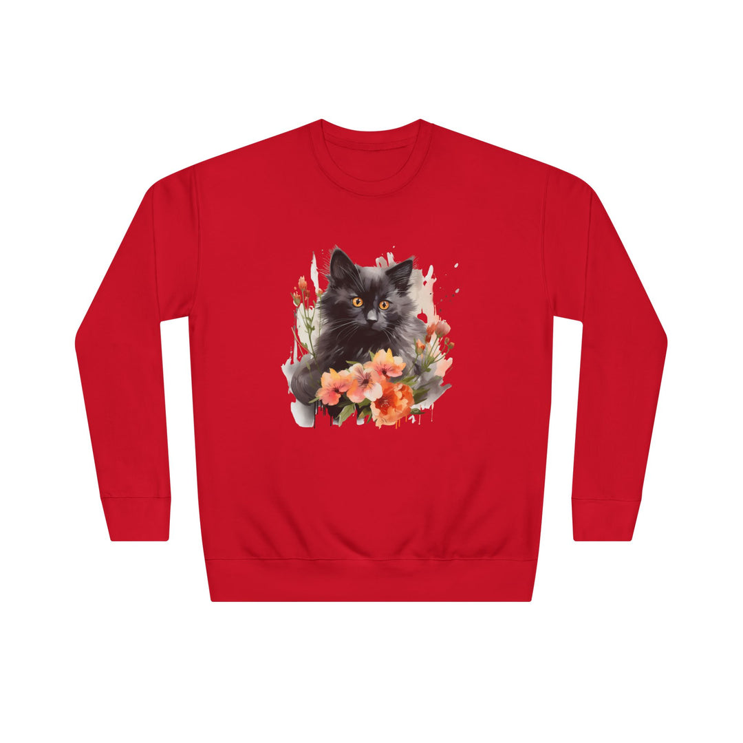 Black Cat and Blossoming Flowers Soft Cotton Sweatshirt