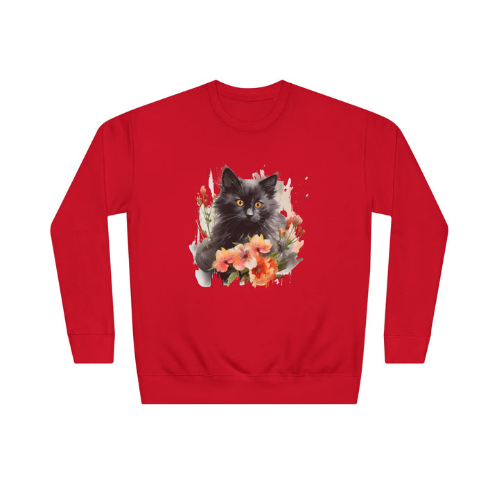 Black Cat and Blossoming Flowers Soft Cotton Sweatshirt