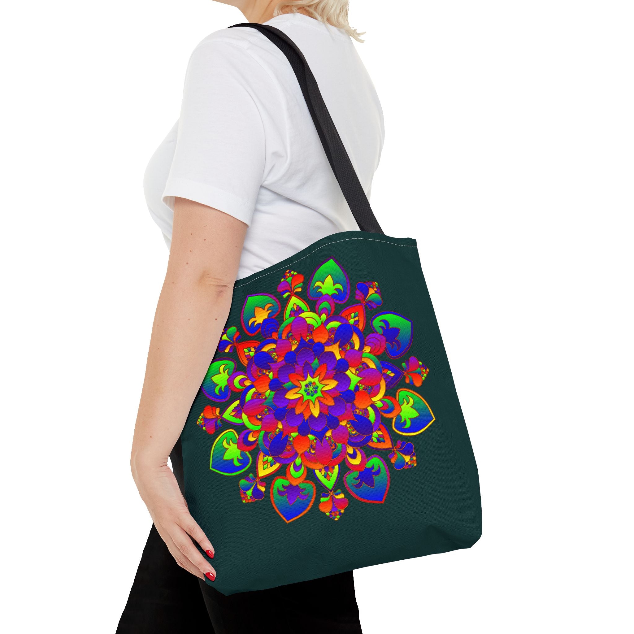 Beautiful and intricate Mandala Mystical Nature Tote Bag with vibrant colors and detailed design, perfect for carrying your essentials in style