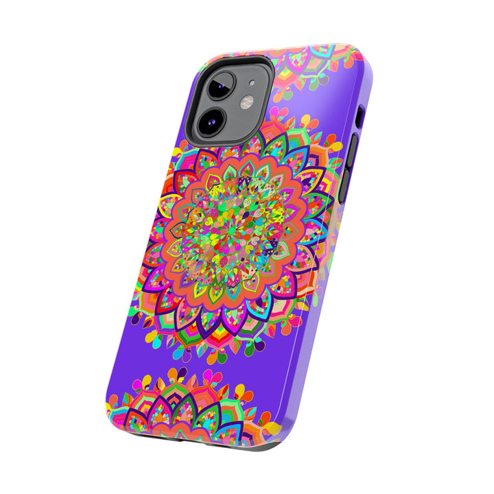 Hand drawn purple Mandala Art phone case with intricate floral pattern