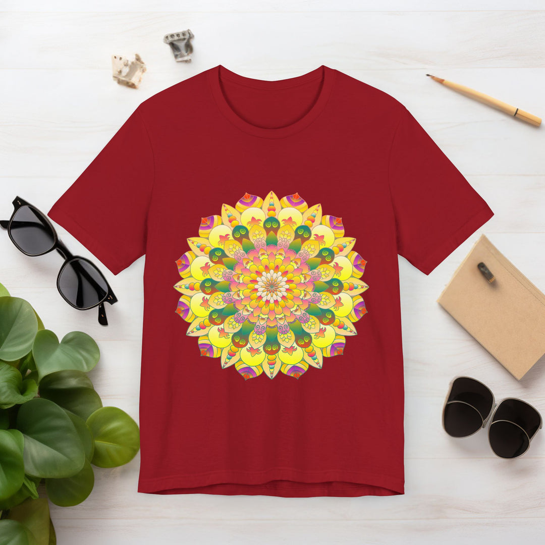 Colorful and intricate mandala design tee promoting spiritual peace and harmony