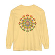 Vibrant and colorful long sleeve T-shirt featuring a mandala design, perfect for adding a pop of art to your wardrobe