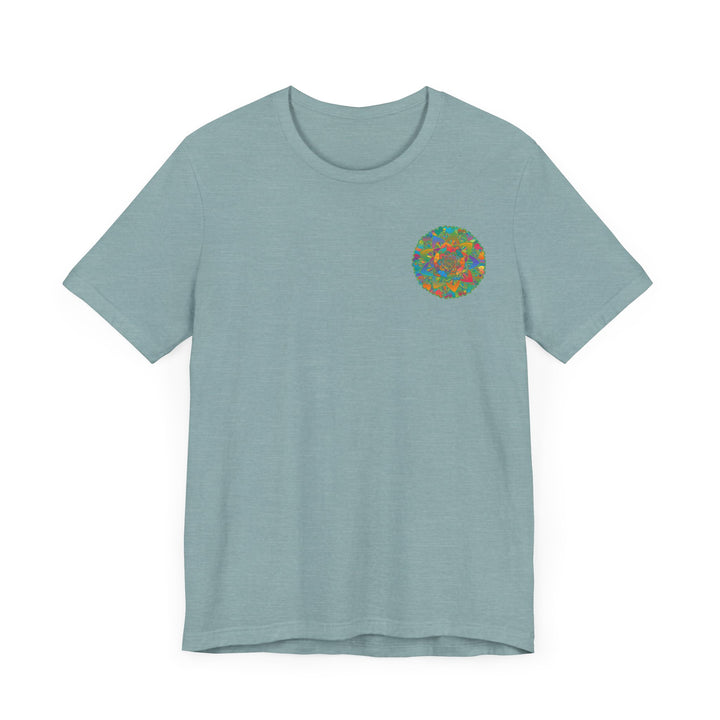 Colorful and intricate mandala t-shirt representing spiritual serenity and balance