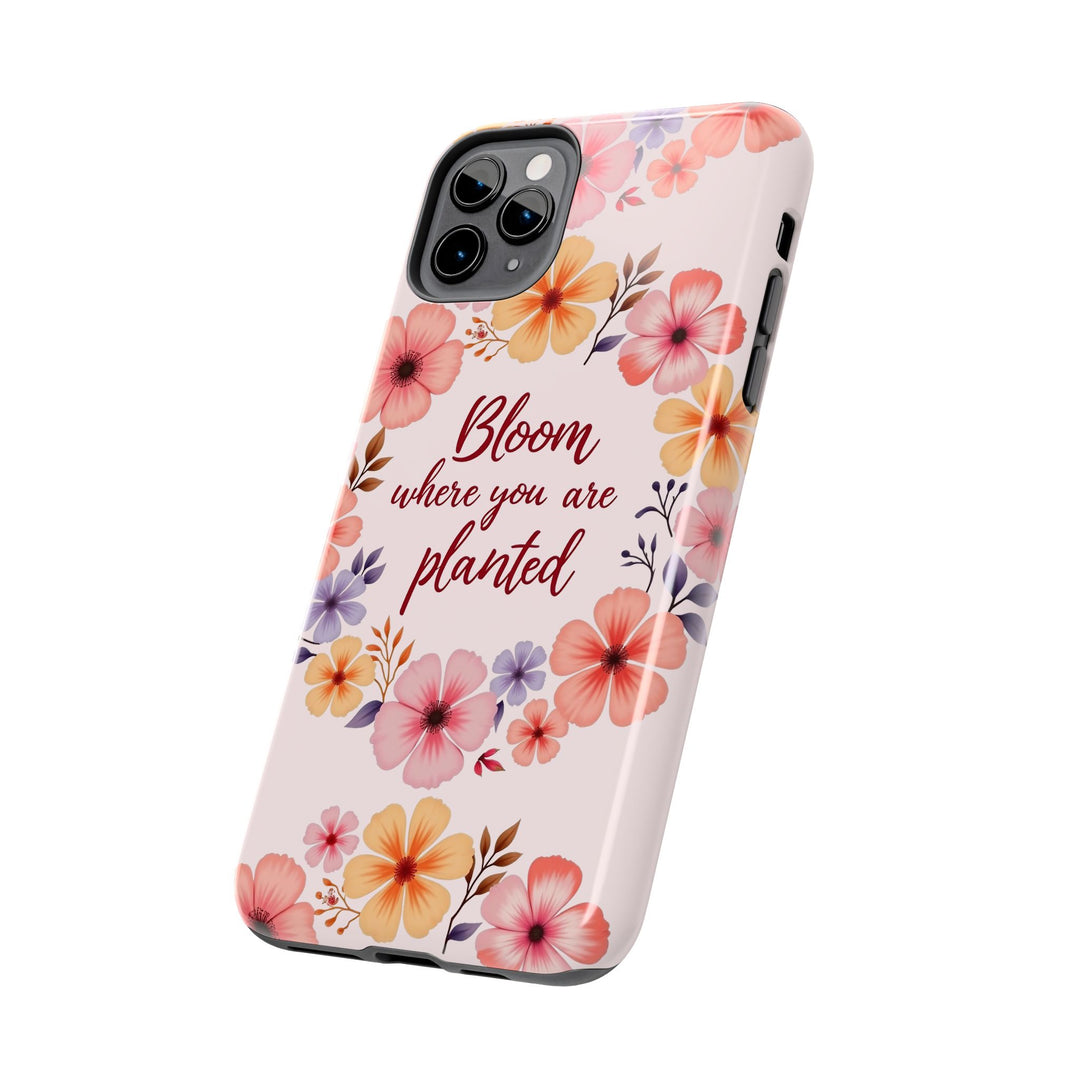 Phone Case - Flower Garland Bloom where you are planted Light Pink, featuring a delicate floral design in shades of pink and green