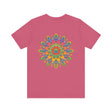 Colorful psychedelic mandala t-shirt featuring intricate spiritual design for peaceful vibes