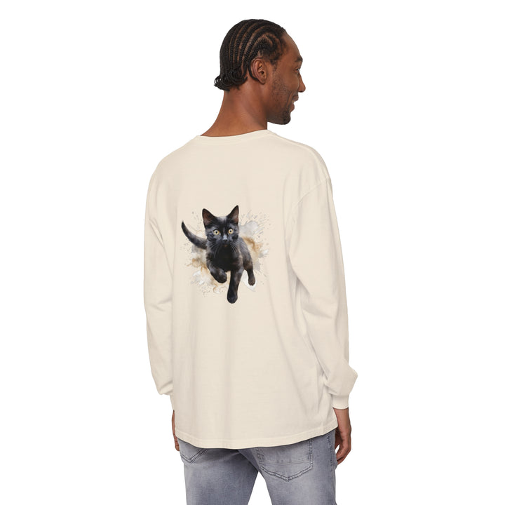 Black Cat Watercolor Splash T-Shirt featuring a playful feline design