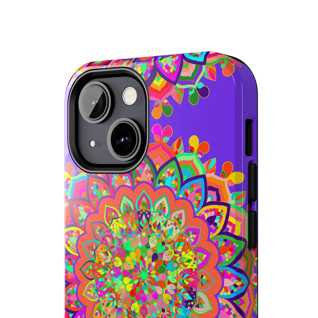 Hand drawn purple mandala art phone case, featuring intricate and detailed design