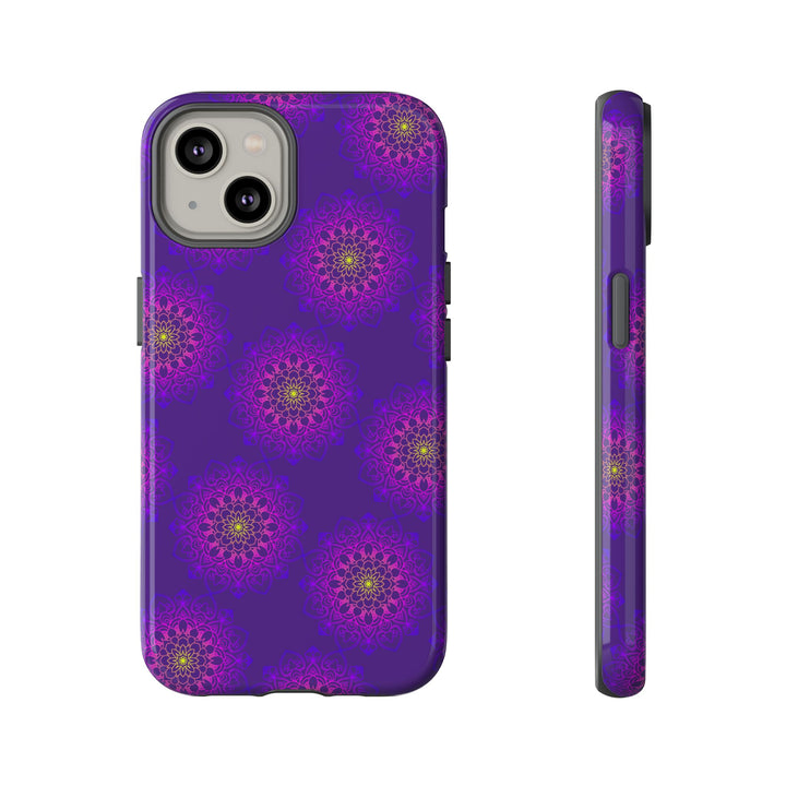 Intricate Purple Floral iPhone Case with Bold Mandala Design