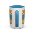 A beautiful ceramic mug featuring a vibrant and intricate mandala art design with colorful floral patterns