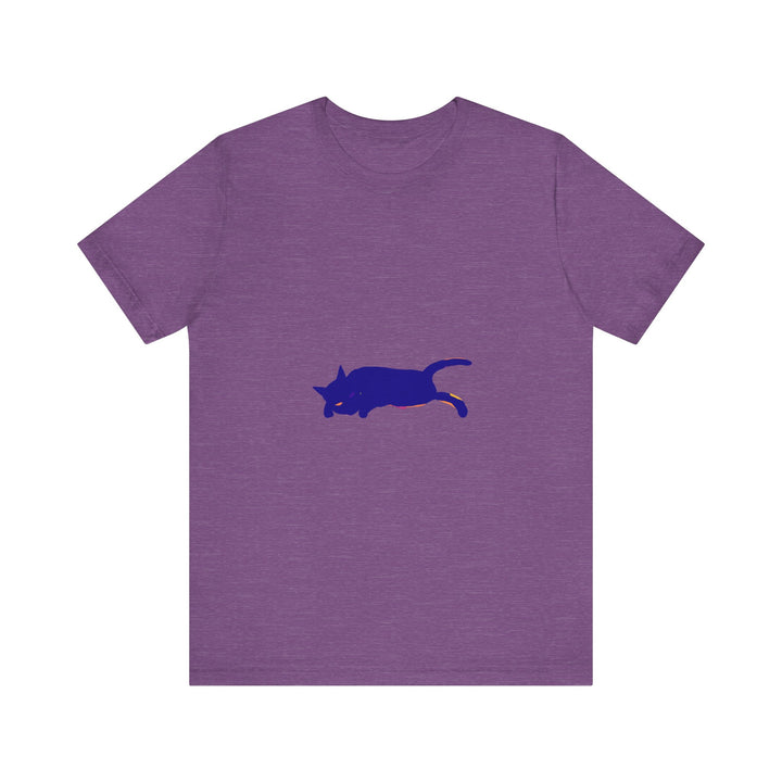 A high-quality, soft black t-shirt featuring a watercolor-style design of a mysterious black cat