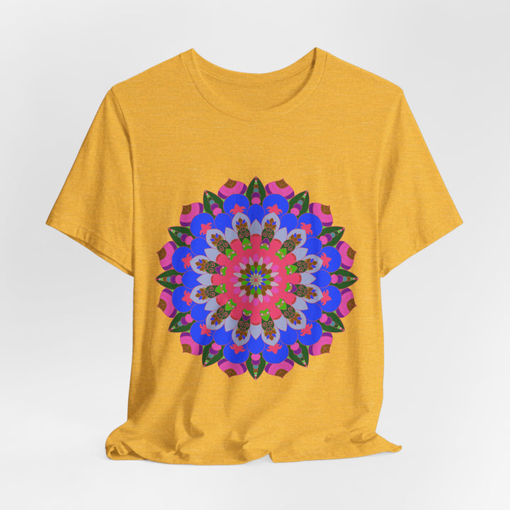 Vibrant and eye-catching, this colorful mandala geometric t-shirt features a striking design perfect for adding a pop of color to any wardrobe