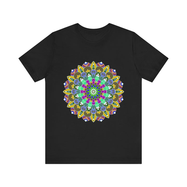 A vibrant and intricate mandala design adorns this peaceful t-shirt, perfect for spiritual and artistic individuals