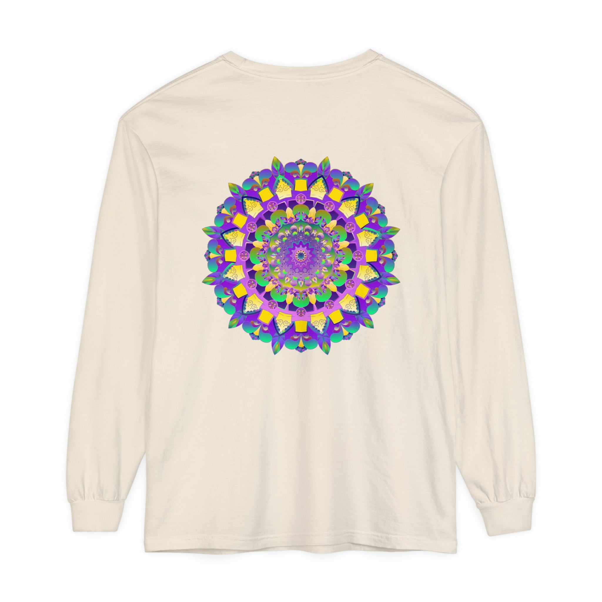 Vibrant Mandala Unisex Long Sleeve T-Shirt with intricate, colorful design