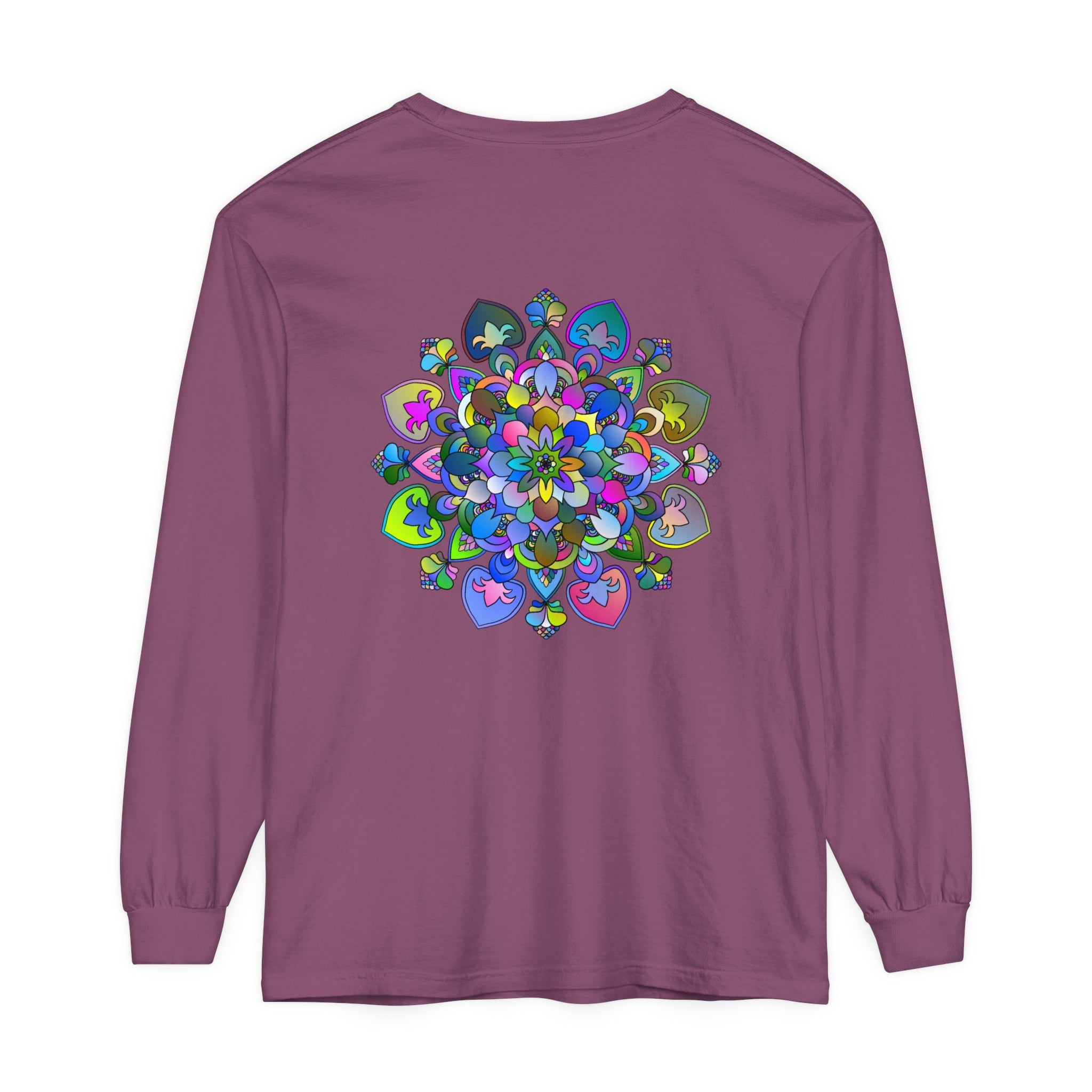 Colorful and intricate mandala design long sleeve t-shirt for a vibrant and stylish look