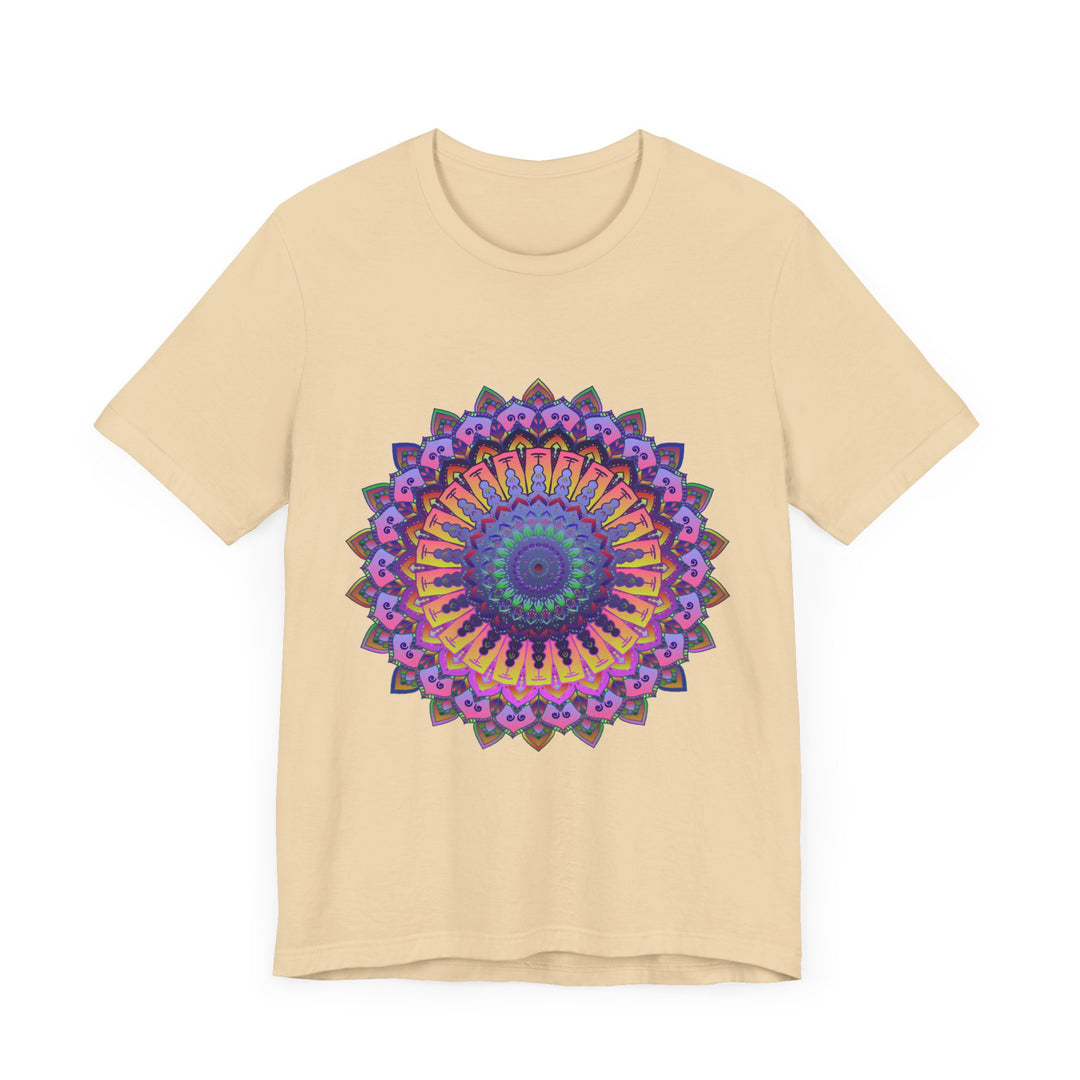 Colorful mandala meditation tee with intricate and vibrant design for peaceful and stylish relaxation