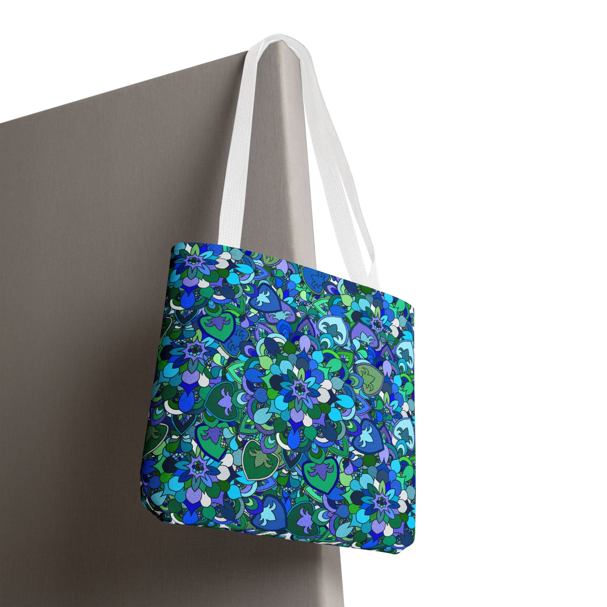 Blue Green Floral Mandala Tote Bag — Vibrant All-Over-Print Shopper