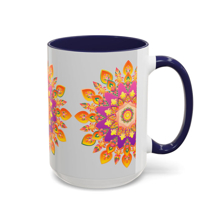 Delightful mandala art mug with colorful floral patterns and intricate details