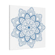 Handmade Mandala Art featuring a beautiful steel blue design on matte canvas, stretched to 125 inches, perfect for adding a touch of elegance to any wall decor