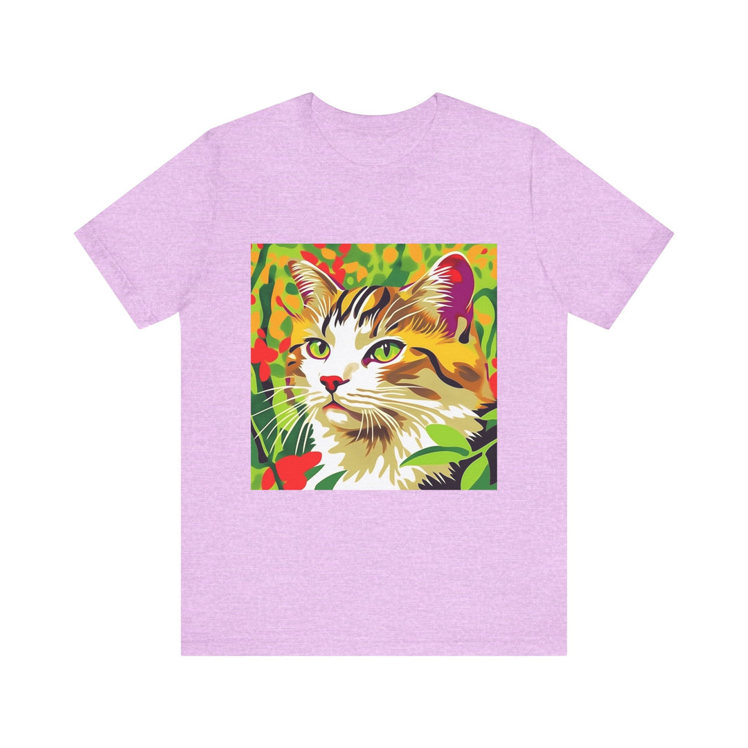 Colorful t-shirt featuring a vibrant Savana cat design, perfect for animal lovers