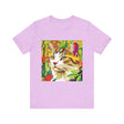 Colorful t-shirt featuring a vibrant Savana cat design, perfect for animal lovers