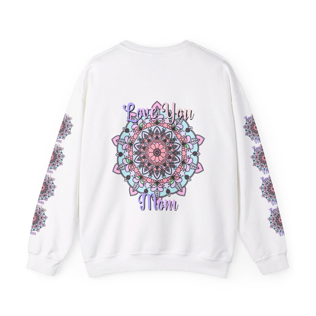 Cozy and sentimental unisex crewneck sweatshirt, the perfect birthday gift for Mom, featuring the phrase 'Love You Mom' in a stylish design