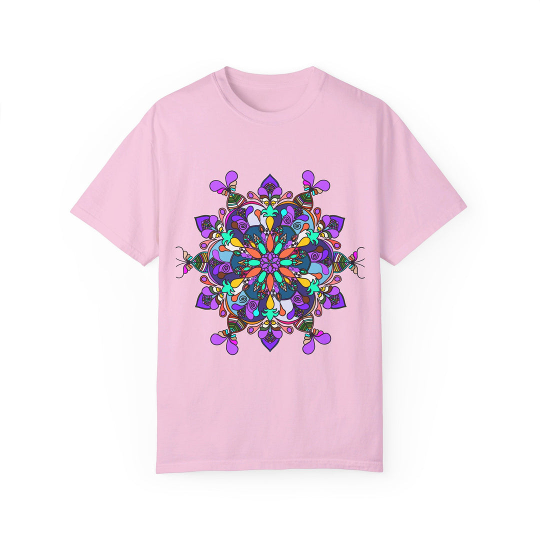 Unisex Mandala T-Shirt made from 100% Ring-Spun Cotton, featuring Hand-Drawn Mandala Art and Garment-Dyed for Extra Comfort