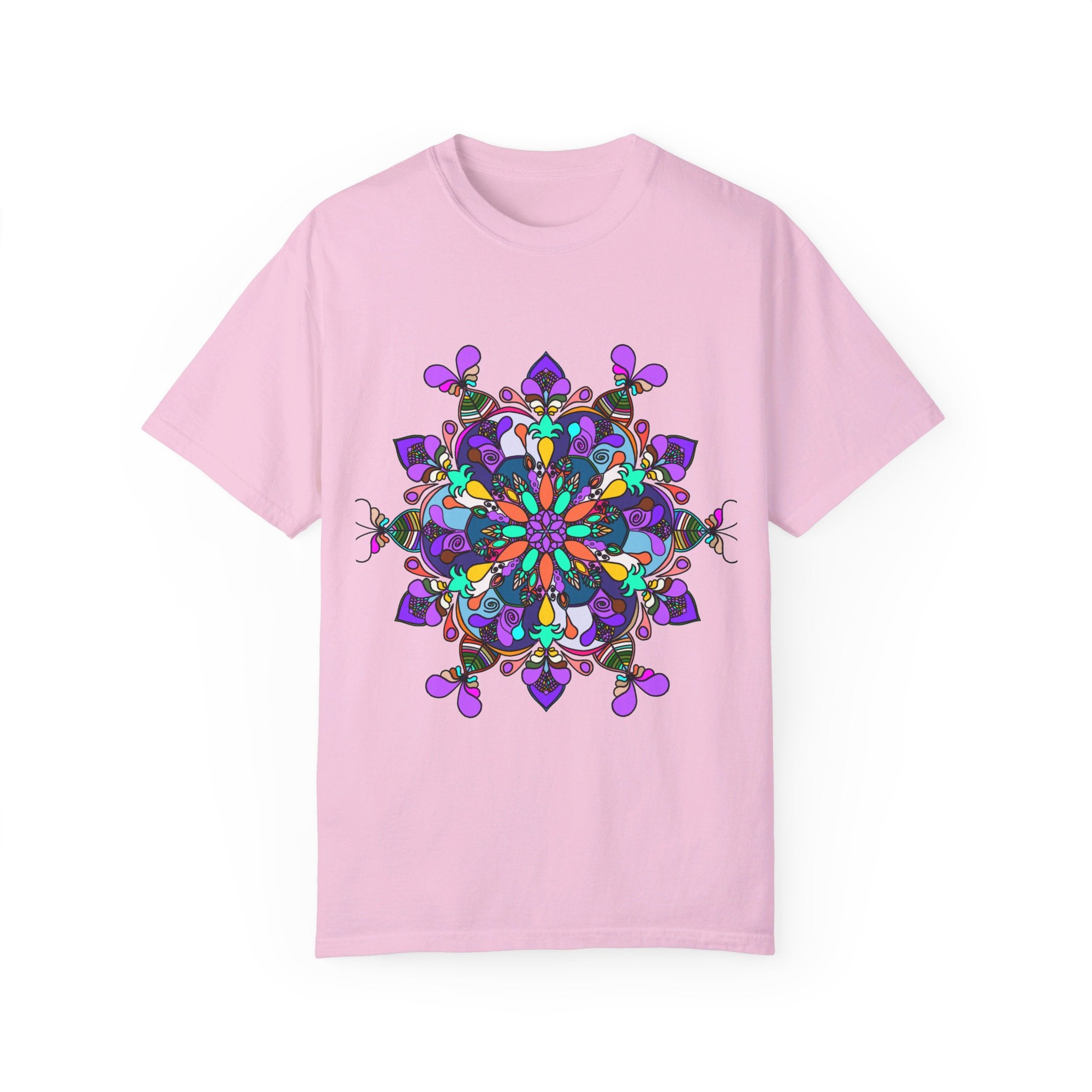 Unisex Mandala T-Shirt made from 100% Ring-Spun Cotton, featuring Hand-Drawn Mandala Art and Garment-Dyed for Extra Comfort