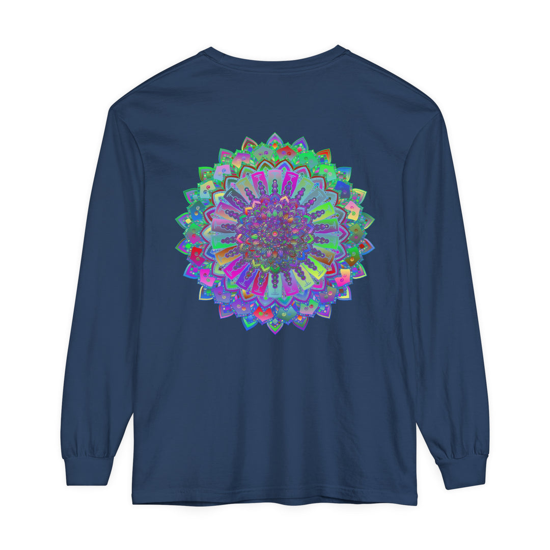 Colorful and intricate mandala design on a long sleeve t-shirt