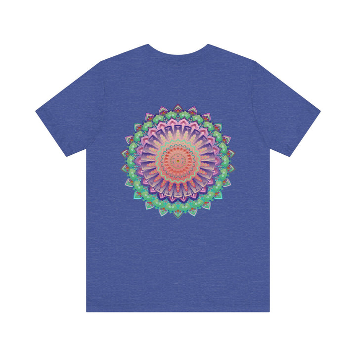 A colorful mandala tee featuring intricate spiritual designs for peace and harmony