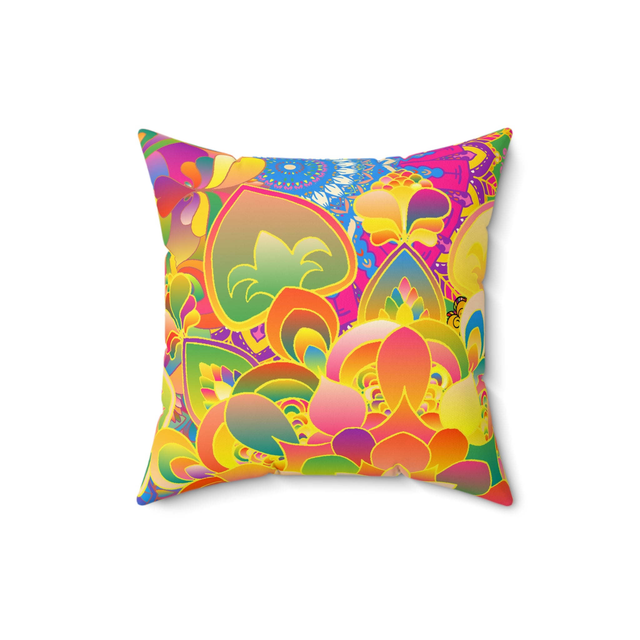 Psychedelic Floral Mandala Faux Suede Pillow