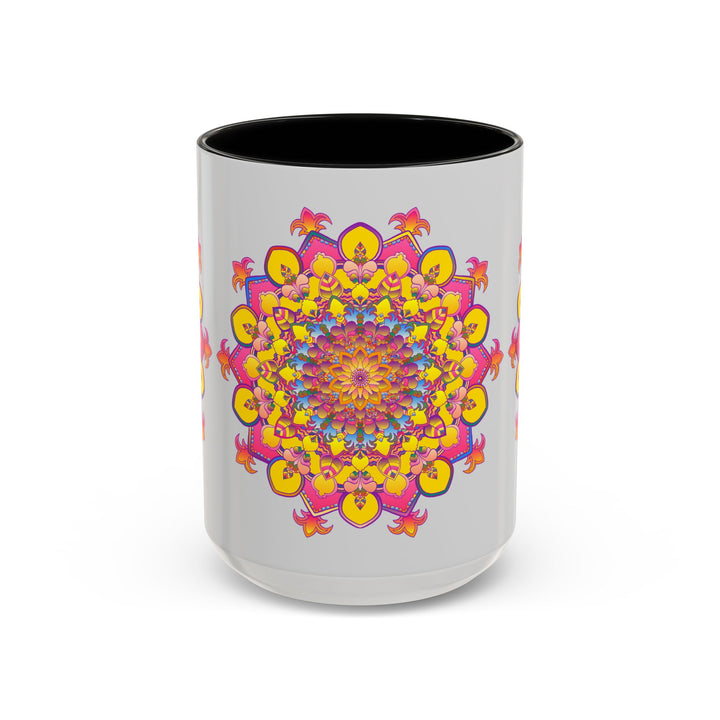 Vibrant and intricate mandala art design on a ceramic mug for peaceful meditation and relaxation