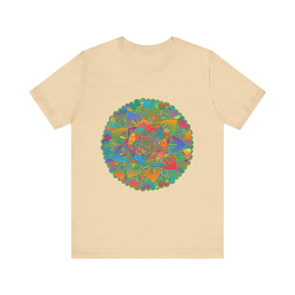 Vibrant Mandala Tee in calming colors of blue and green, featuring a peaceful and tranquil design for a sense of serenity and relaxation