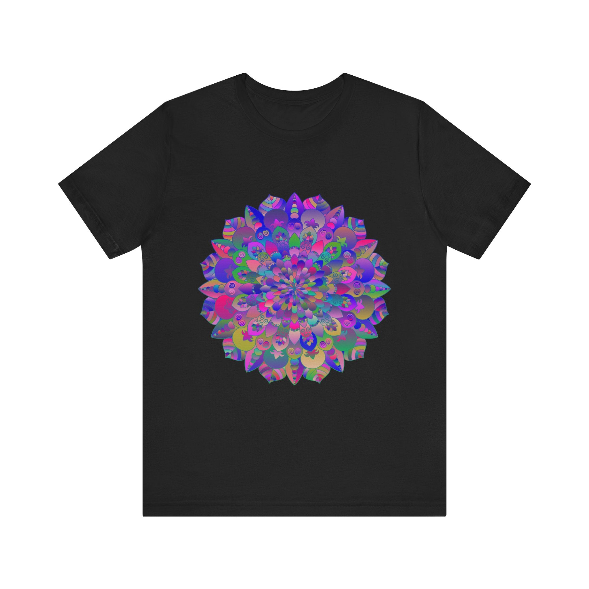 Vibrant Mandala T-Shirt featuring intricate spiritual art designs in bright, eye-catching colors