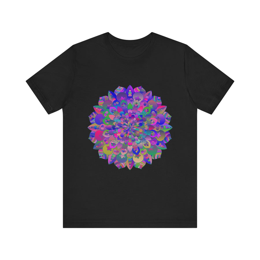 Vibrant Mandala T-Shirt featuring intricate spiritual art designs in bright, eye-catching colors
