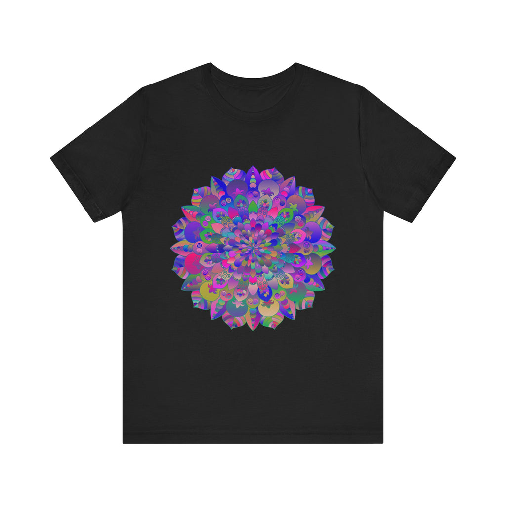 Vibrant Mandala T-Shirt featuring intricate spiritual art designs in bright, eye-catching colors